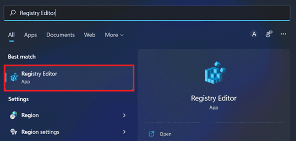 Registry-Editor from search bar