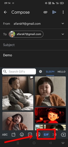 heads over to GIF options