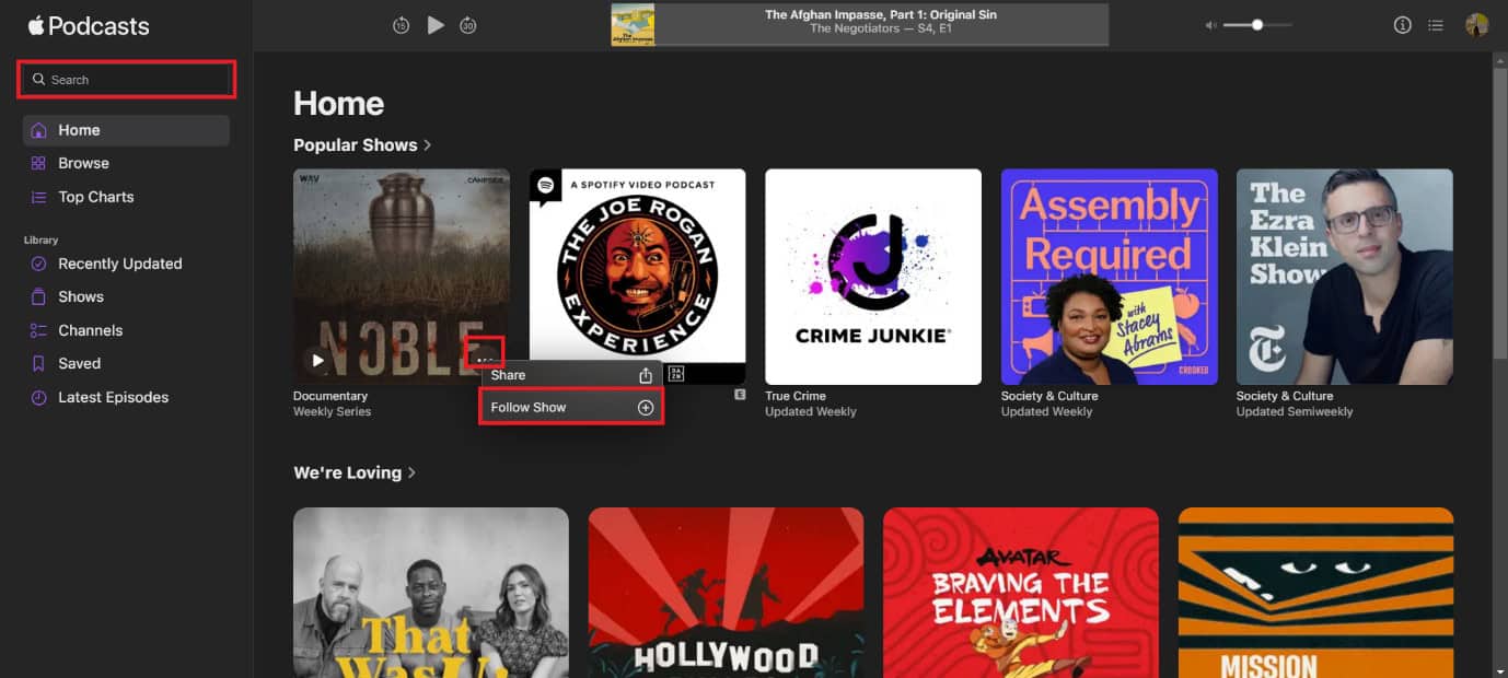 Select Follow | How to Use Apple Podcasts on the Web