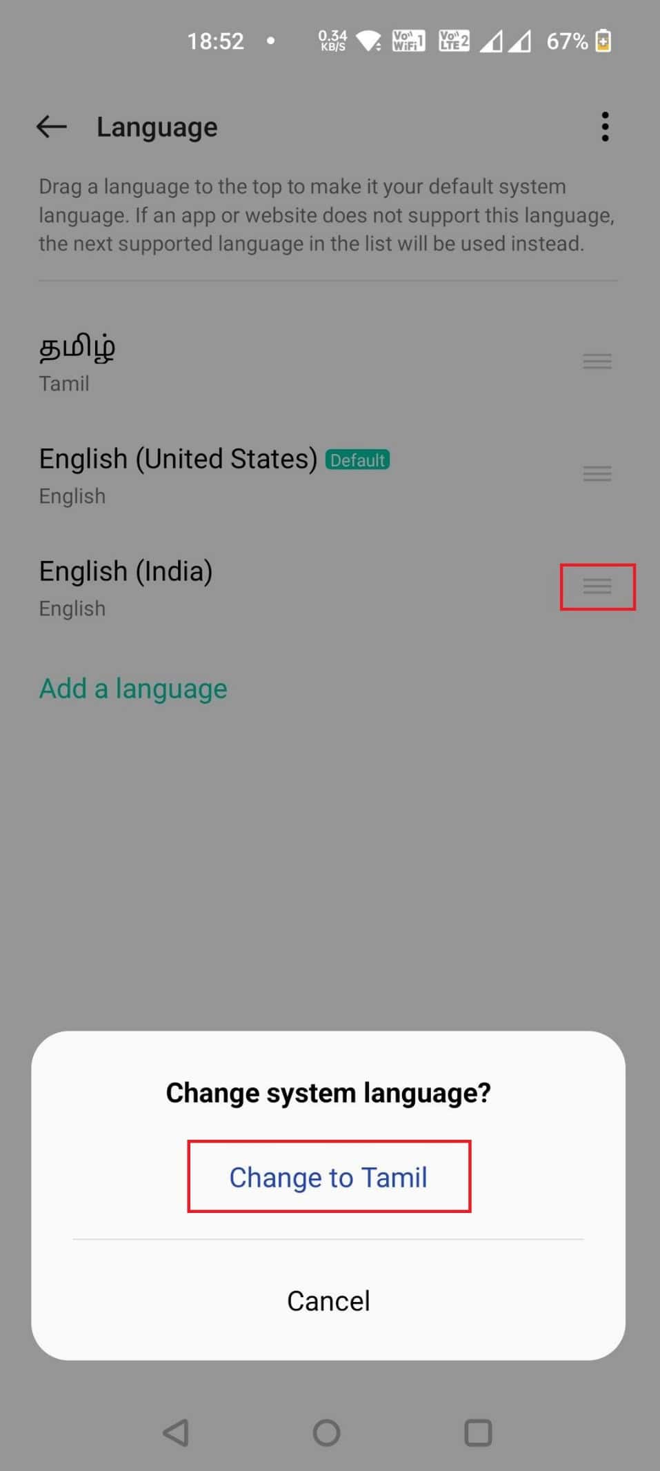 Tap on Change to language