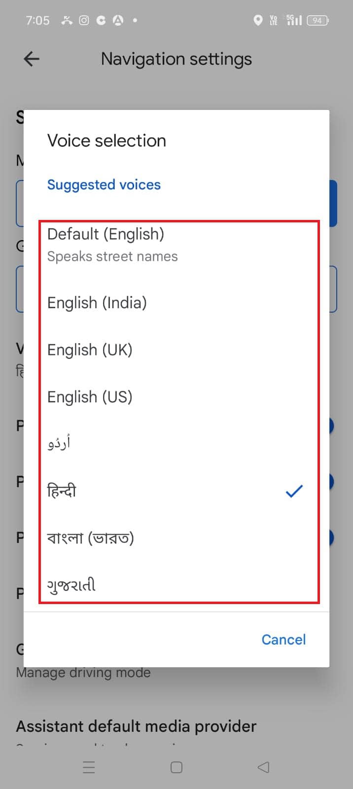 Tick on the language of your choice | How to Change Voice in Google Maps