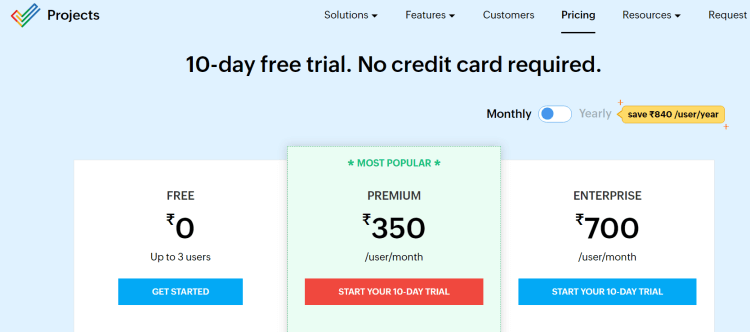 zoho projects pricing
