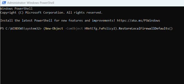 Reset Windows Firewall Rules to Default PowerShell