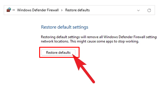 Restore defaults button