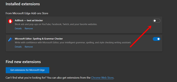 Turn Off Problematic Microsoft Edge Extension