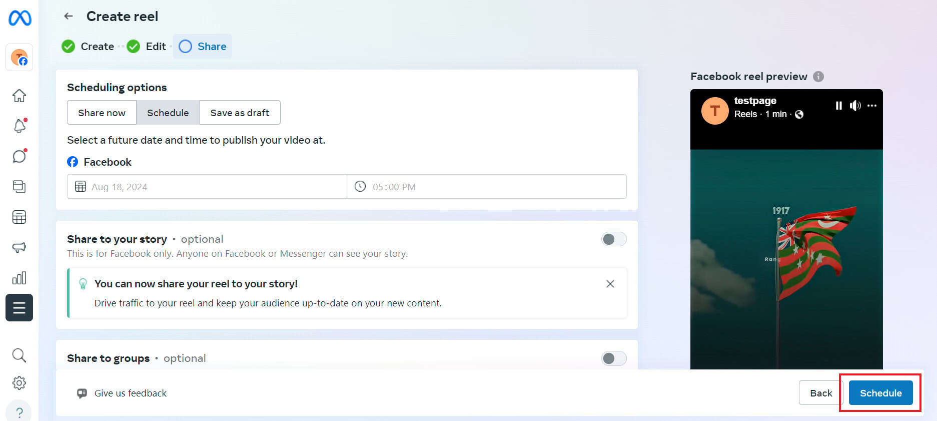 click on Schedule | How to Schedule Reels on Facebook