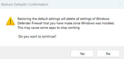 restore defualts confirmation