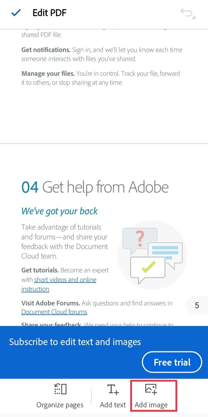 tap on Add image | How to Add an Image to a PDF