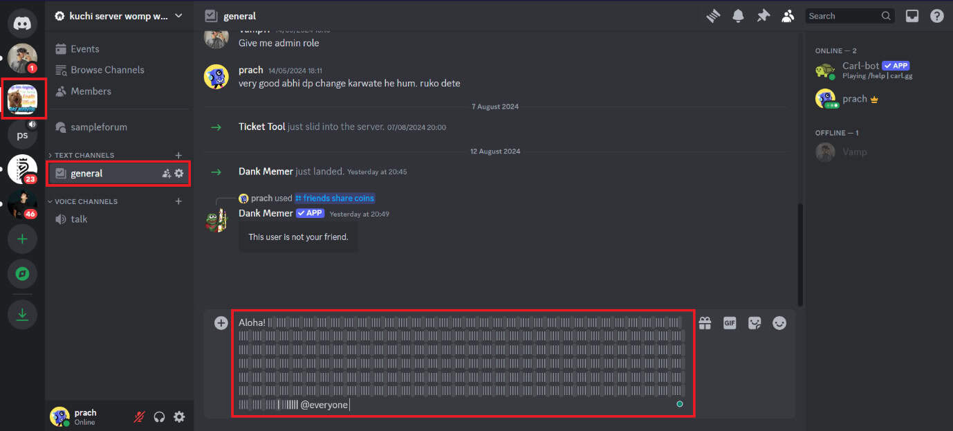 Type in your message followed by several lines | How to Ghost Ping on Discord