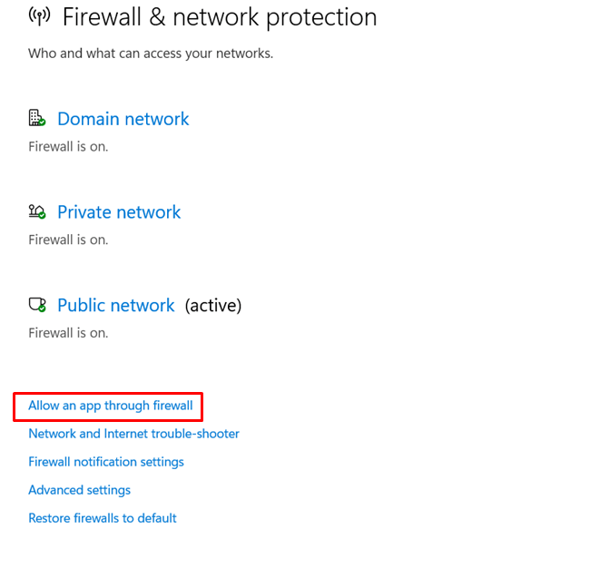 Allow an app through the firewall