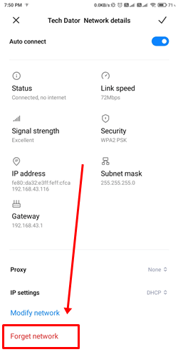 Click on Forget Network