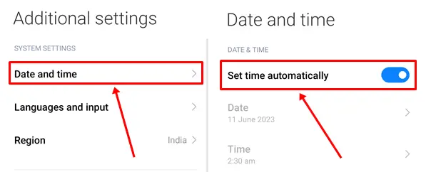 Click on date and time option