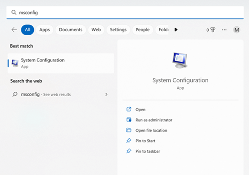 search for msconfig
