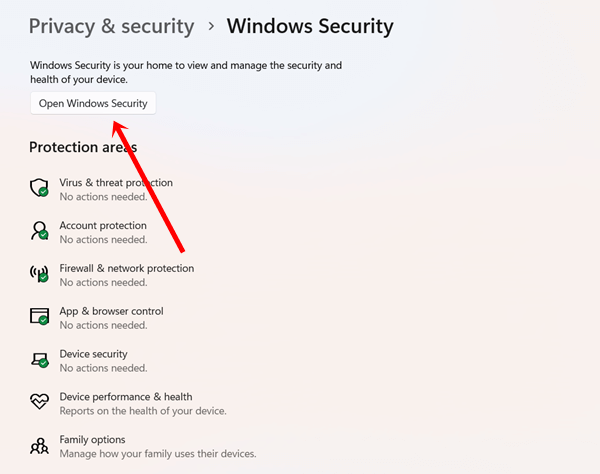 Open Windows Security