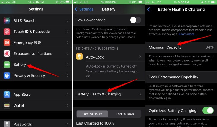 check battery status iOS