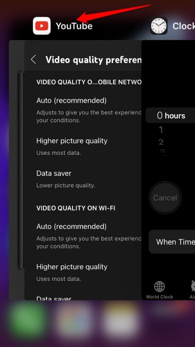 force close YouTube app iPhone