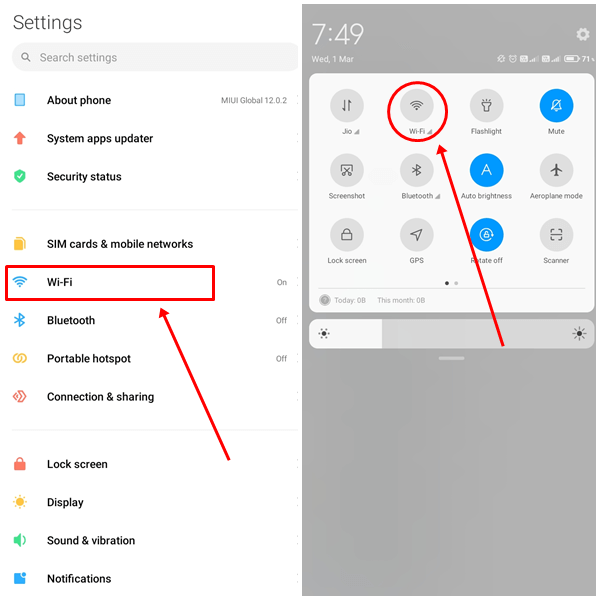 select Wi-Fi or long-press the Wi-Fi icon