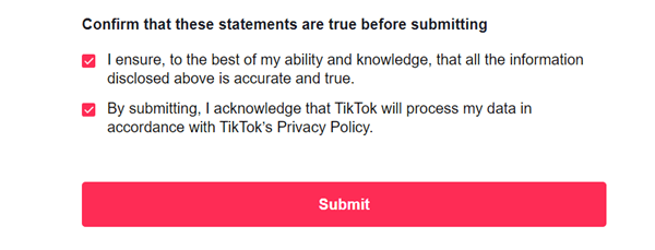 tiktok feedback form submit to contact tiktok