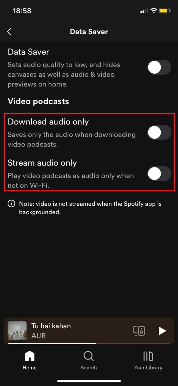 turn the toggle off for Download audio only and Stream audio only