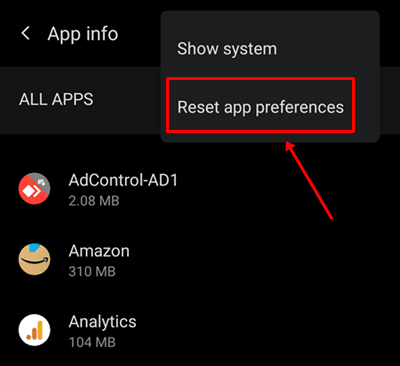 Reset app preferences