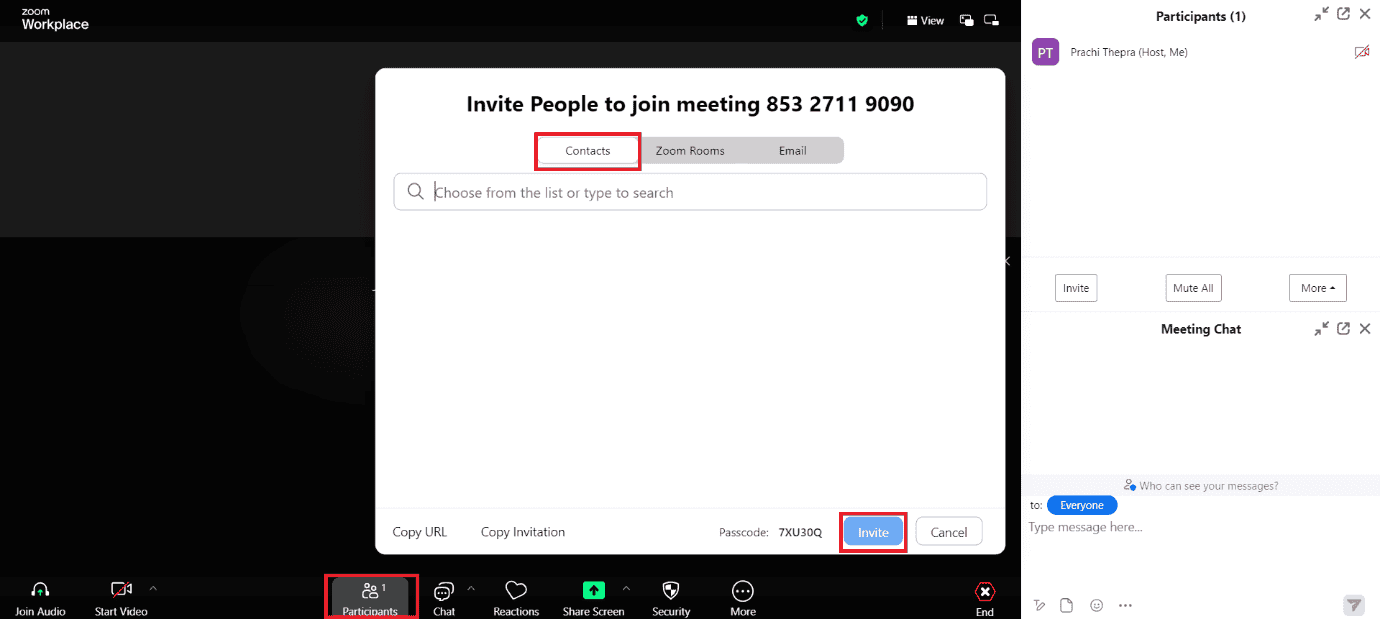 Click on Invite