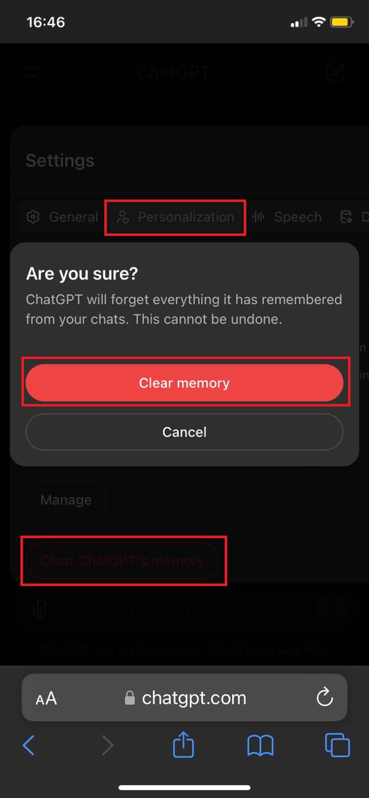 Select Clear Memory | How to Disable ChatGPT Memory