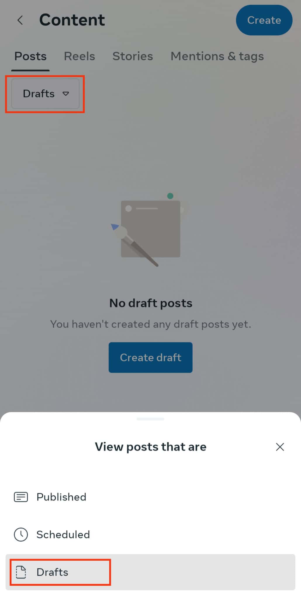 Select Drafts from the dropdown.