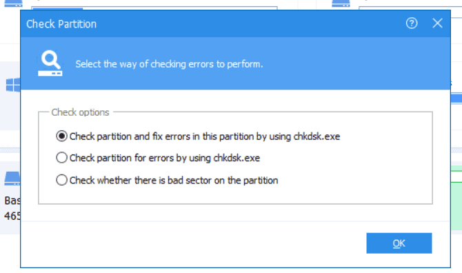 AOMEI Check Options