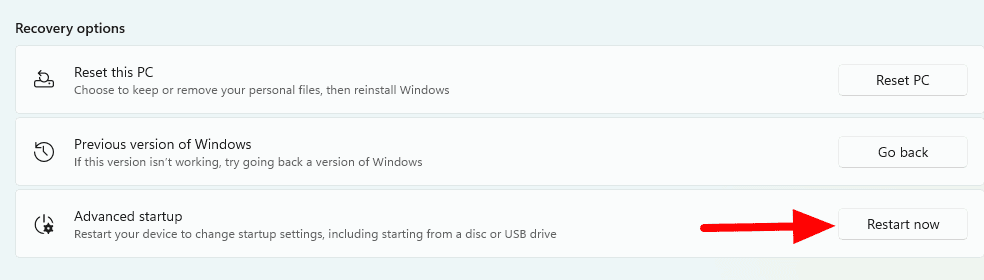 Advanced Startup, click on Restart Now
