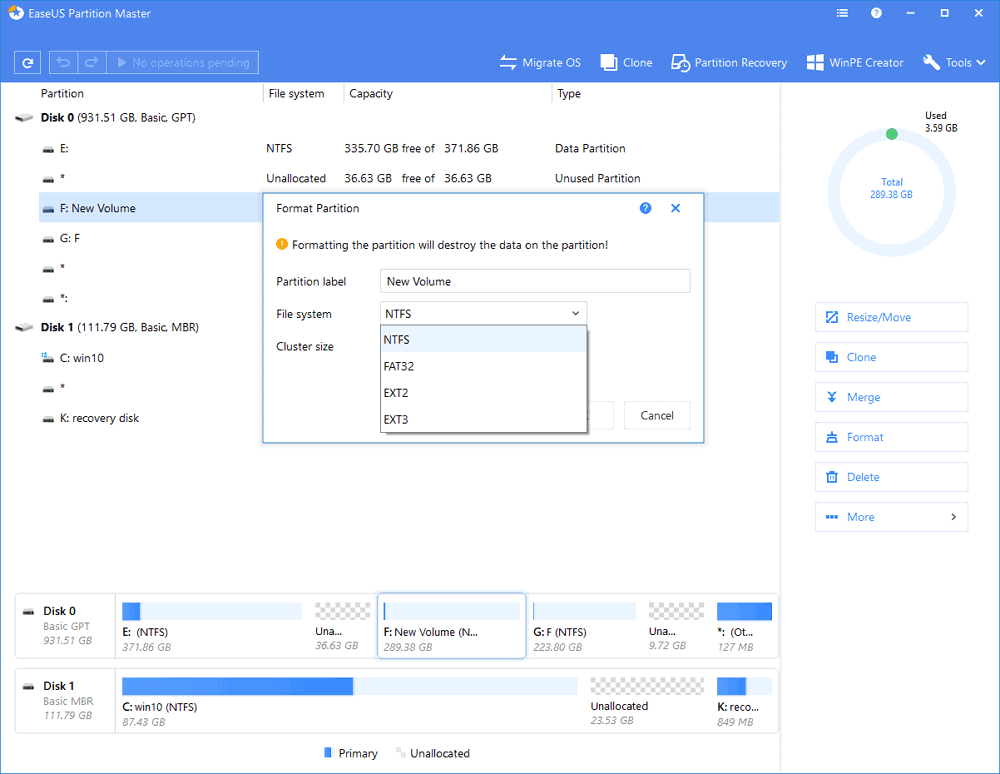 EaseUS format partition 2