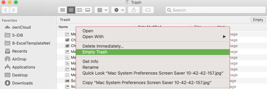 Empty Trash bin in macbook