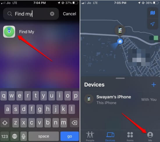 Find My app iOS