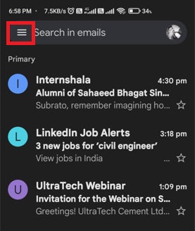 Gmail menu