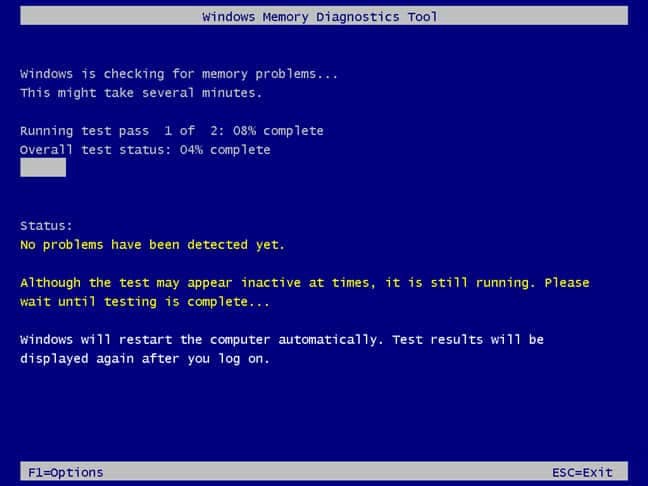 RAM Diagnostic test running