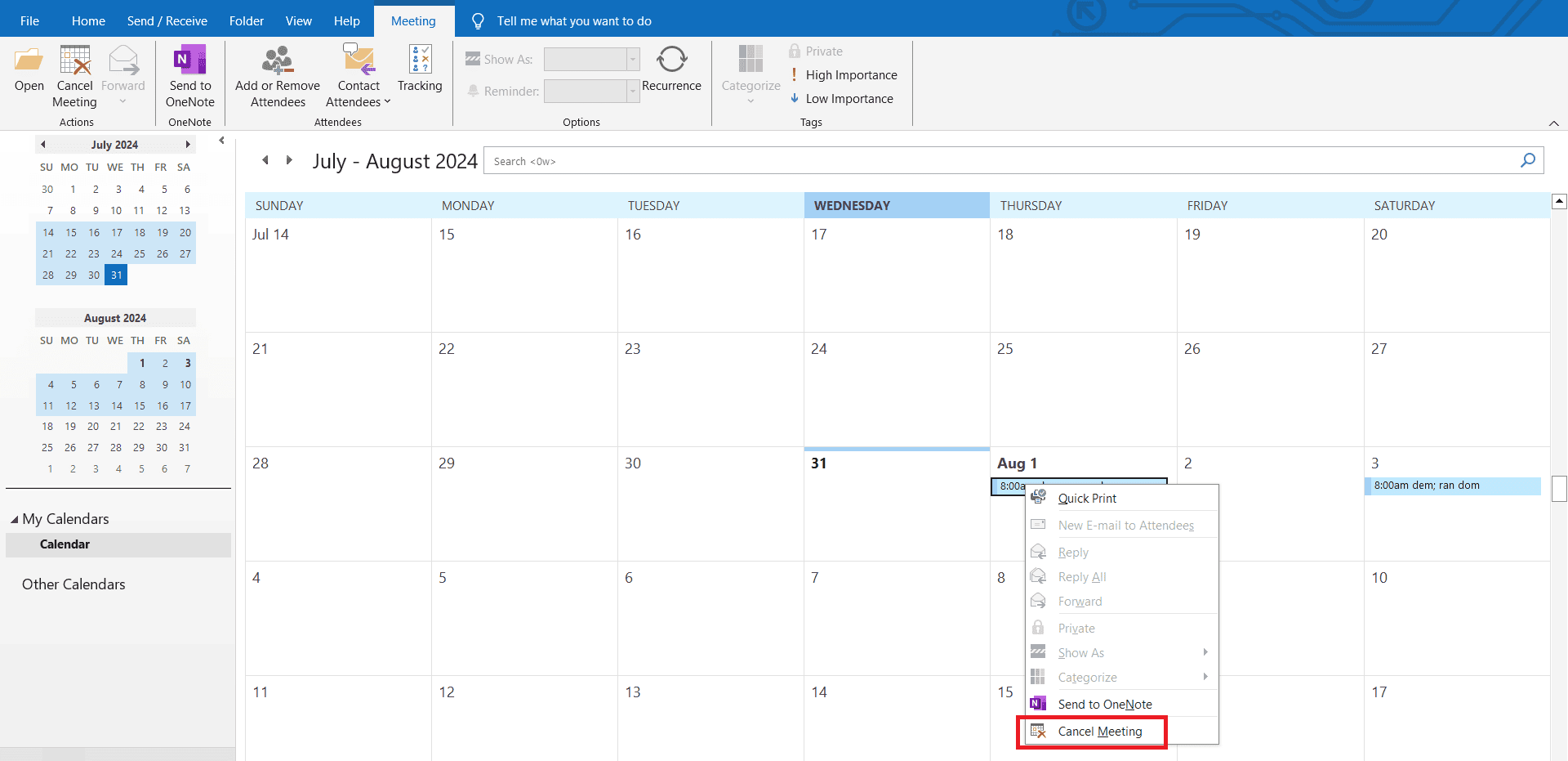 click on Cancel Meeting | How to Recall a Meeting Invite in Outlook