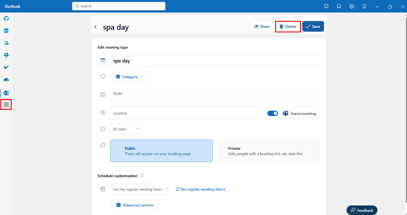Click on Delete | How to Delete Microsoft Bookings Calendar