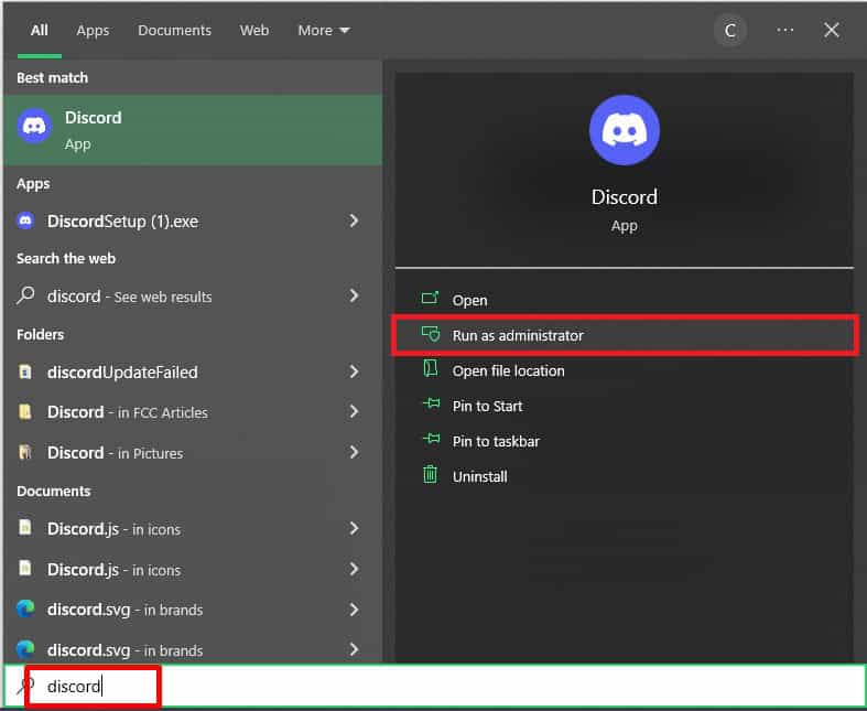 Click on Run as administrator | How to Fix Discord Stuck on Checking for Updates