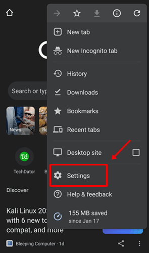 hit the Settings option