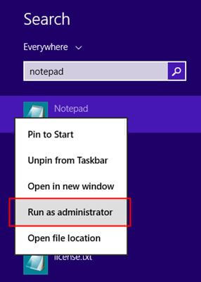 notepad run as admin
