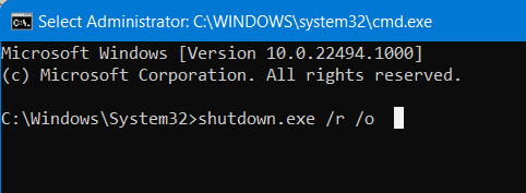shutdown.exe /r /o