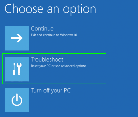 Troubleshoot menu