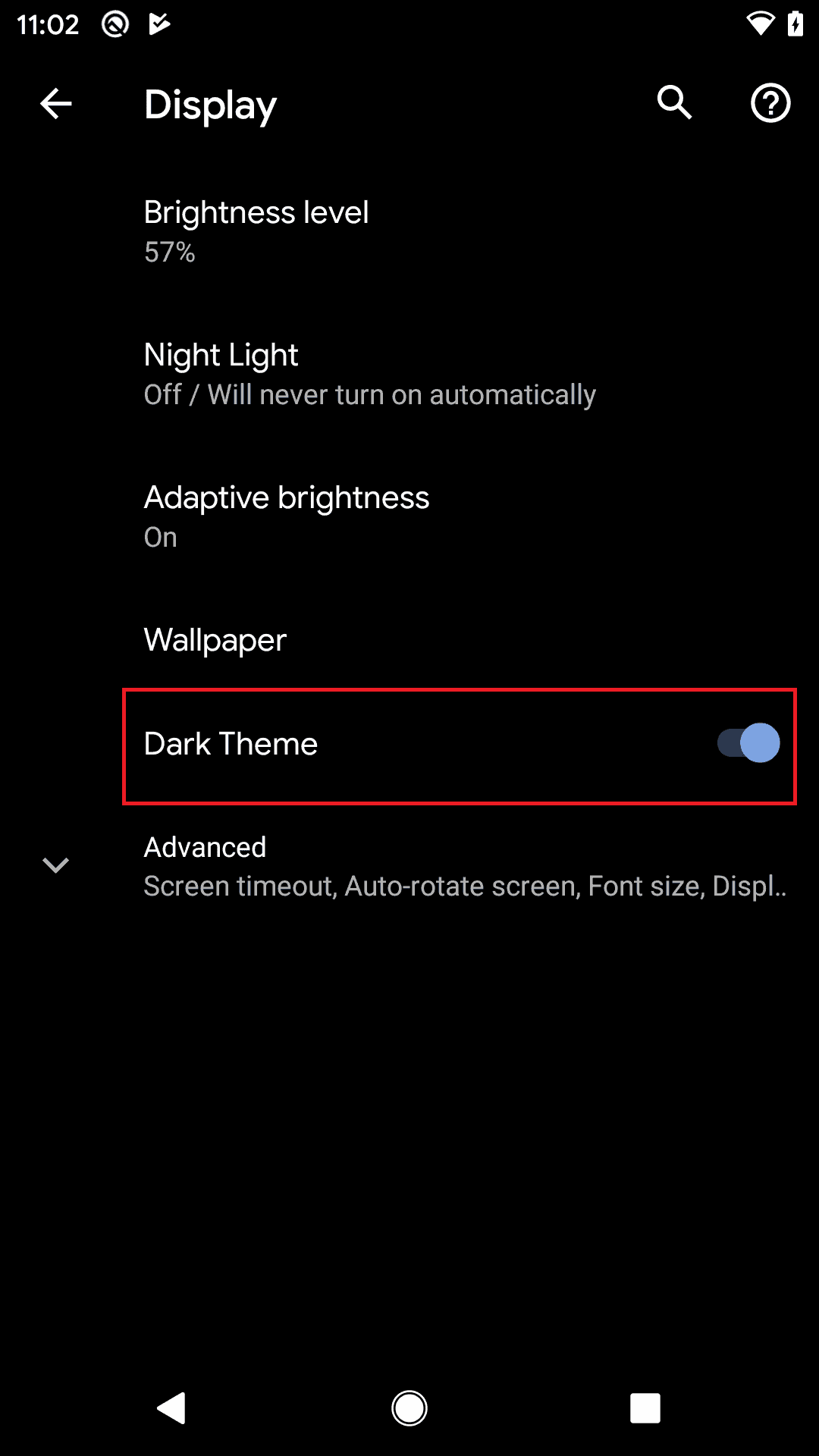 turn the toggle on for Dark Theme