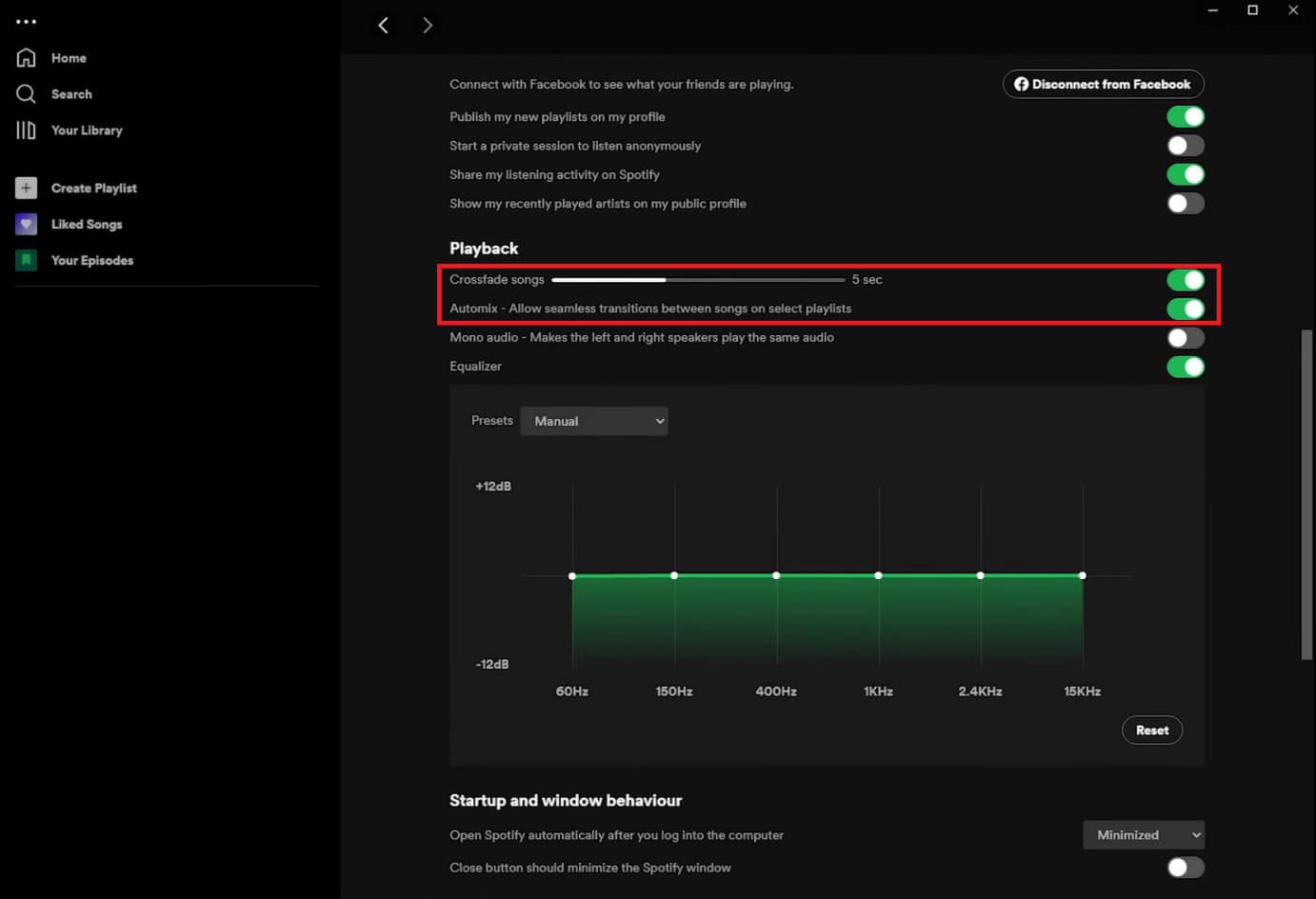 Turn the toggle on for Automix | How to Enable Crossfade on Spotify