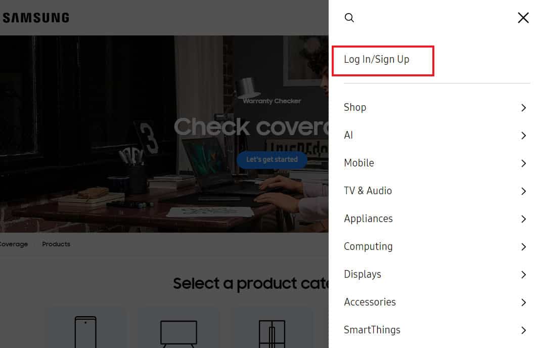 click on Log In or Sign Up | How to Check a Samsung TV Warranty