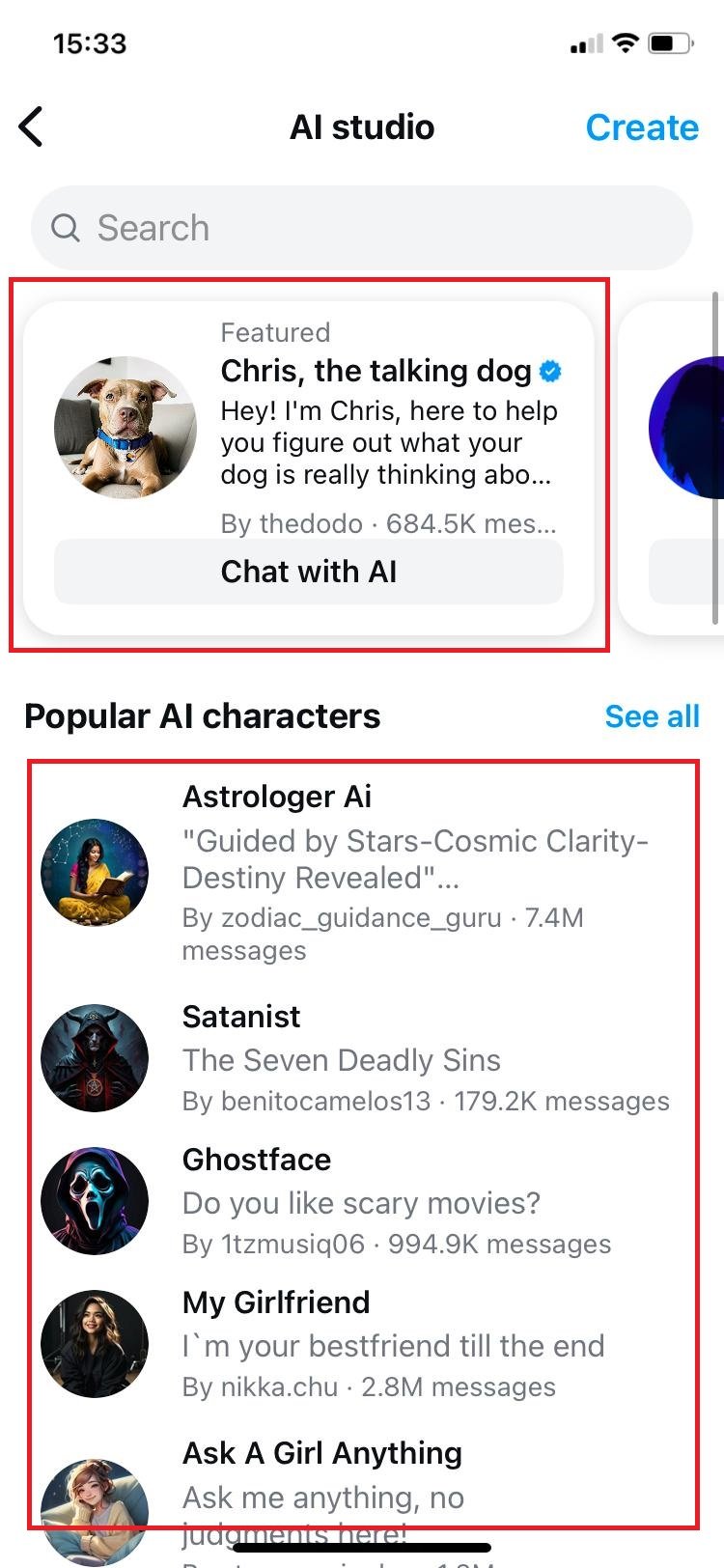 Select the character | How to Chat With AI on Instagram